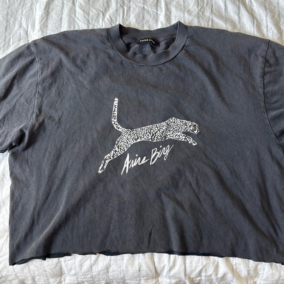 ANINE BING walker leopard tee, black washed small cropped - Picture 1 of 6